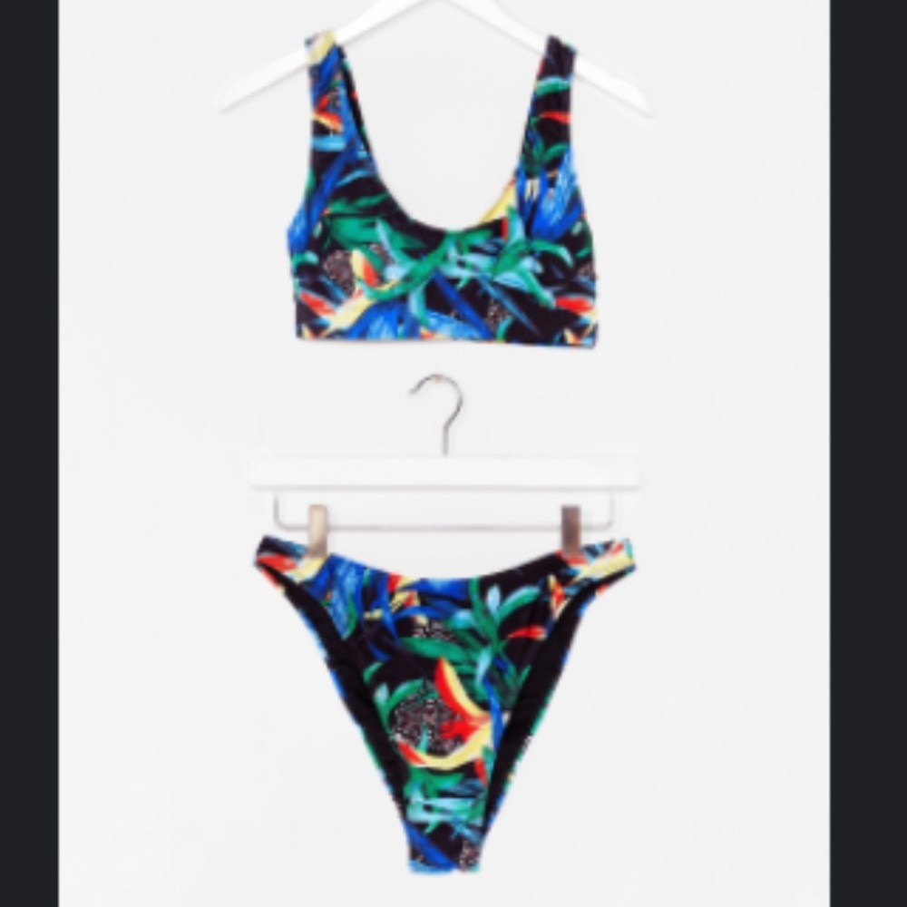 Tropical Print High-Leg Bikini Set